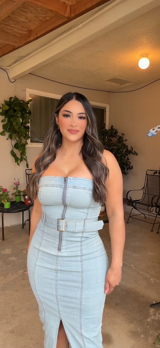 Midi Slit Denim Dress